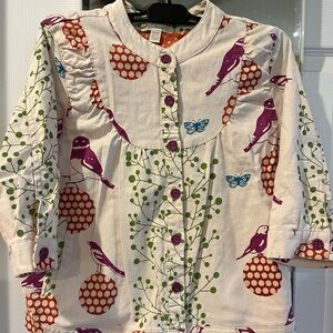Anthropologie Trinity Bird, Butterfly & Vine 3/4 length Linen Jacket Topper
